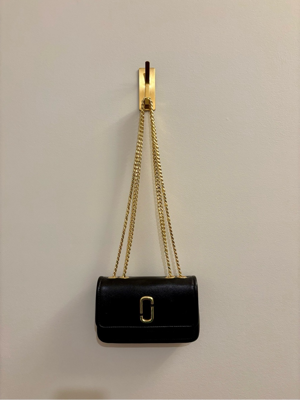 Marc Jacobs Black Leather Crossbody with Gold Chain